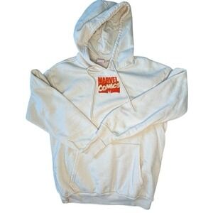 Marvel Comics Mens Hoodie Cream White Avengers Graphic Back Logo Pullover Medium